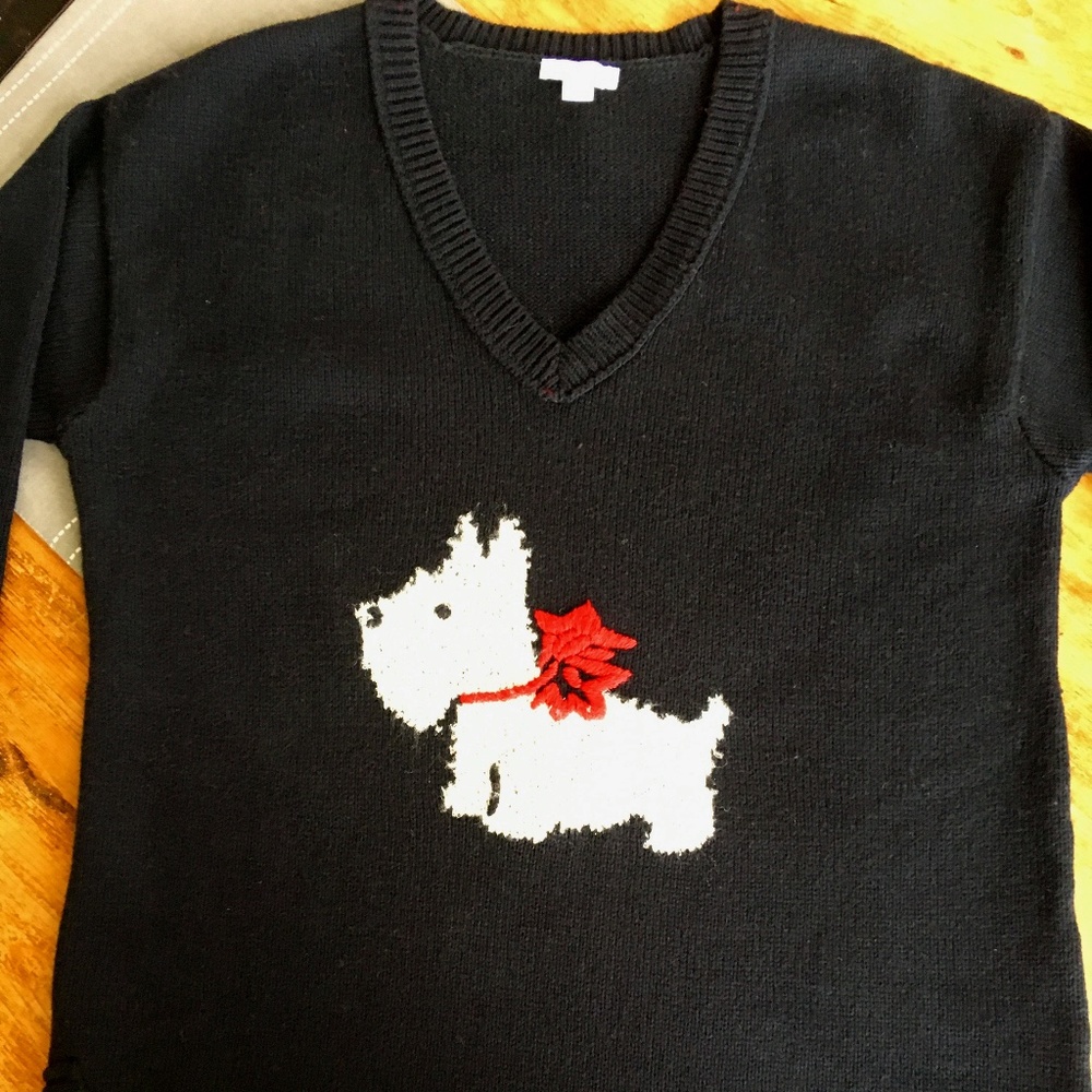 J.Jill Navy Blue Scottie Dog Sweater Size XS